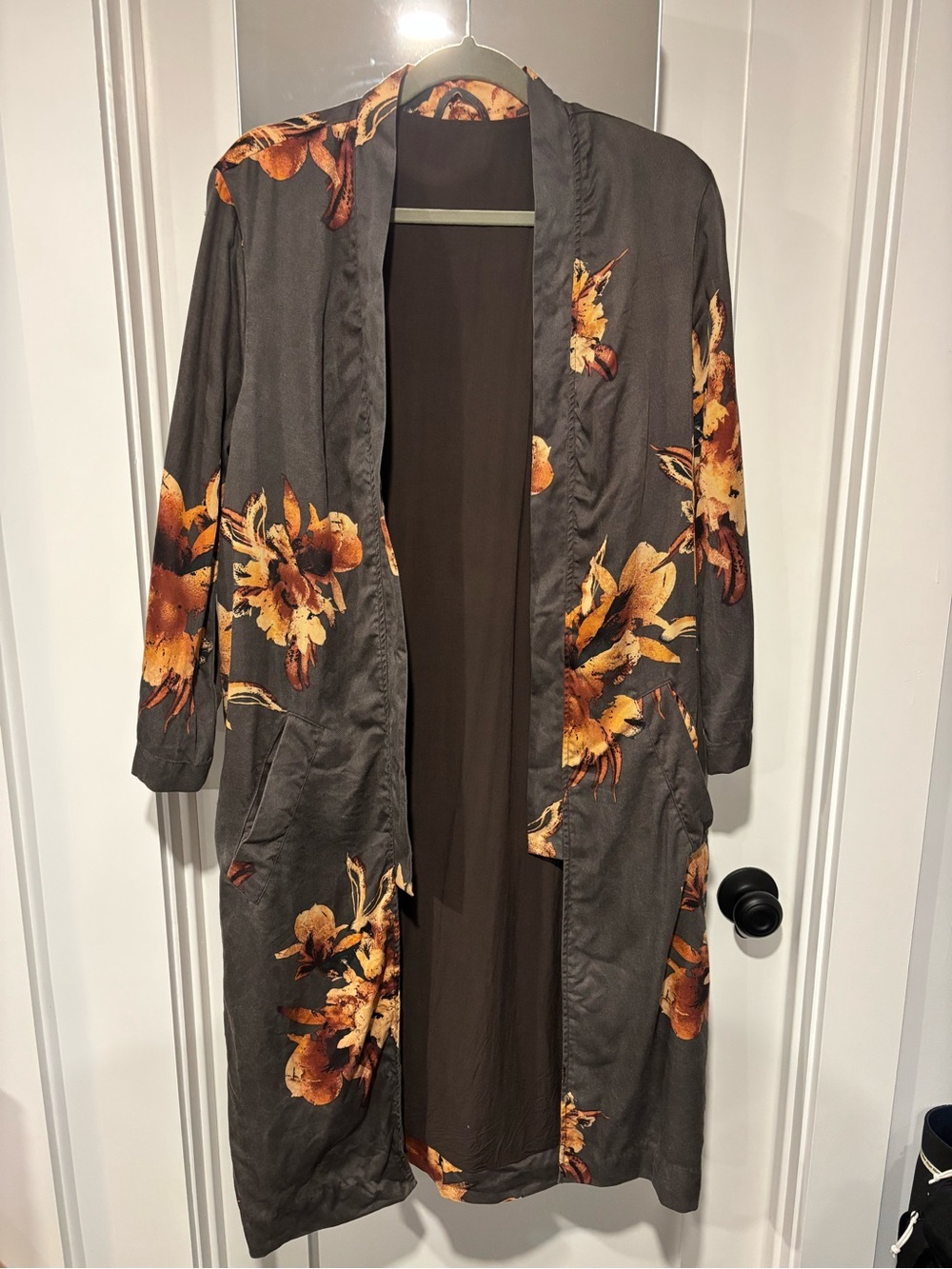 Urban Outfitters Brown Duster with Yellow and Orange Floral Accents